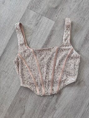 NWT Altar’d State Champagne Sequin Corset Crop Top Size Small
